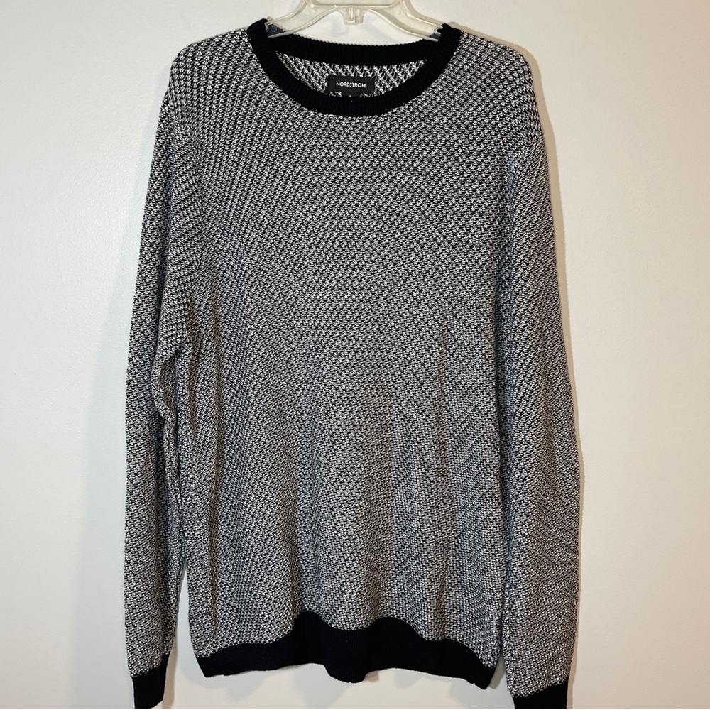 Nordstrom Black/Grey/White Cotton Blend Crewneck Sweater L